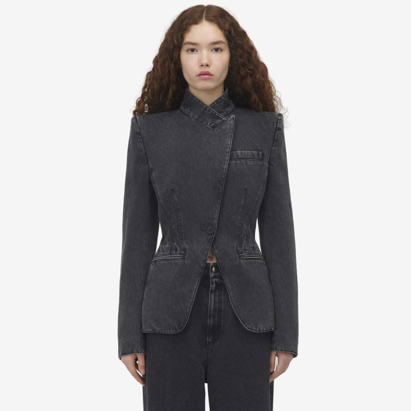 Alexander McQueen Women's Black Twisted Spliced Denim Jacket - 0 (Cotton)